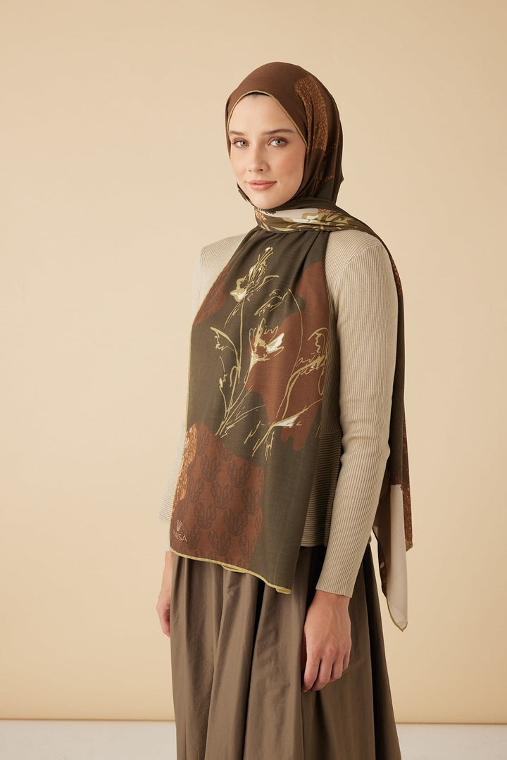 SİMAY YÜN MODAL ŞAL 70*200 CM - KAHVERENGİ - Görsel 3