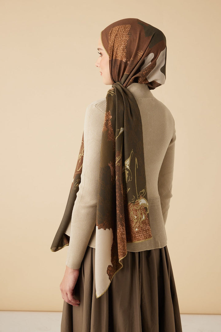 SİMAY YÜN MODAL ŞAL 70*200 CM - KAHVERENGİ - Görsel 4