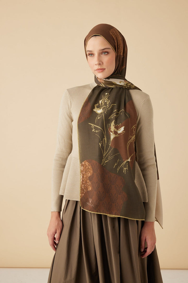 SİMAY YÜN MODAL ŞAL 70*200 CM - KAHVERENGİ - Görsel 5