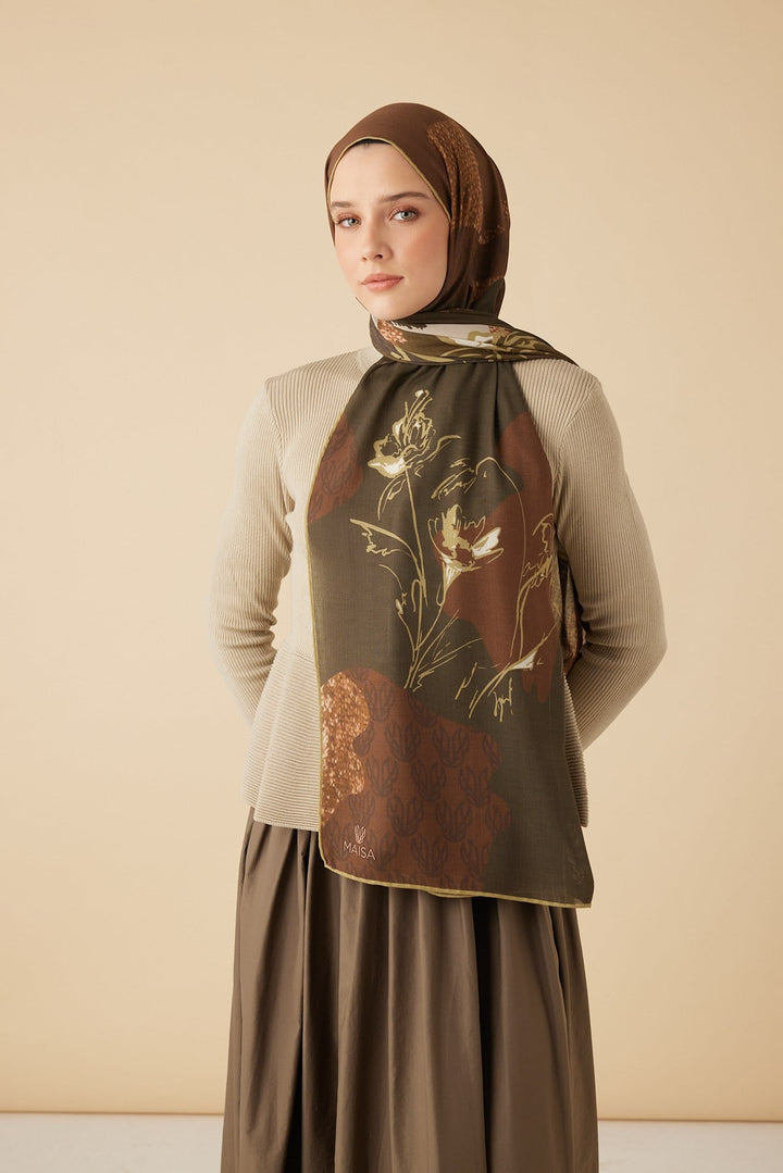 SİMAY YÜN MODAL ŞAL 70*200 CM - KAHVERENGİ - Görsel 6