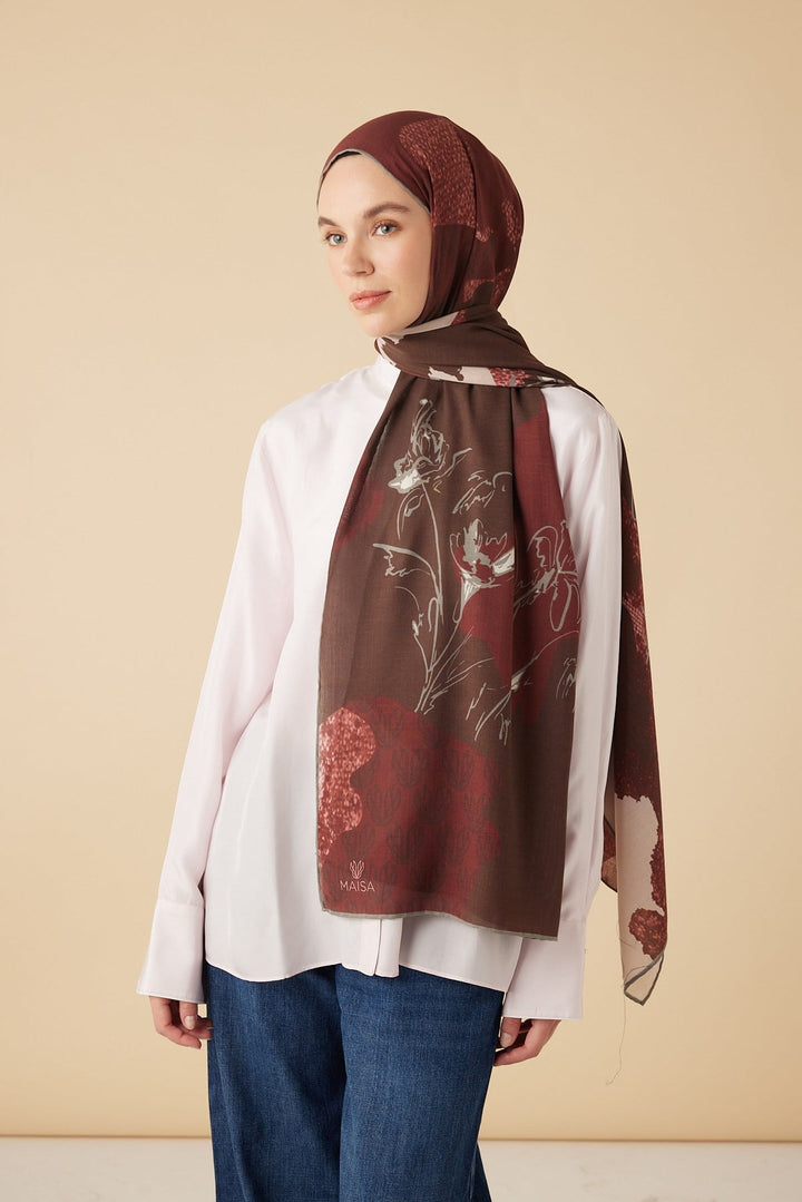 SİMAY YÜN MODAL ŞAL 70*200 CM - BORDO - Görsel 3