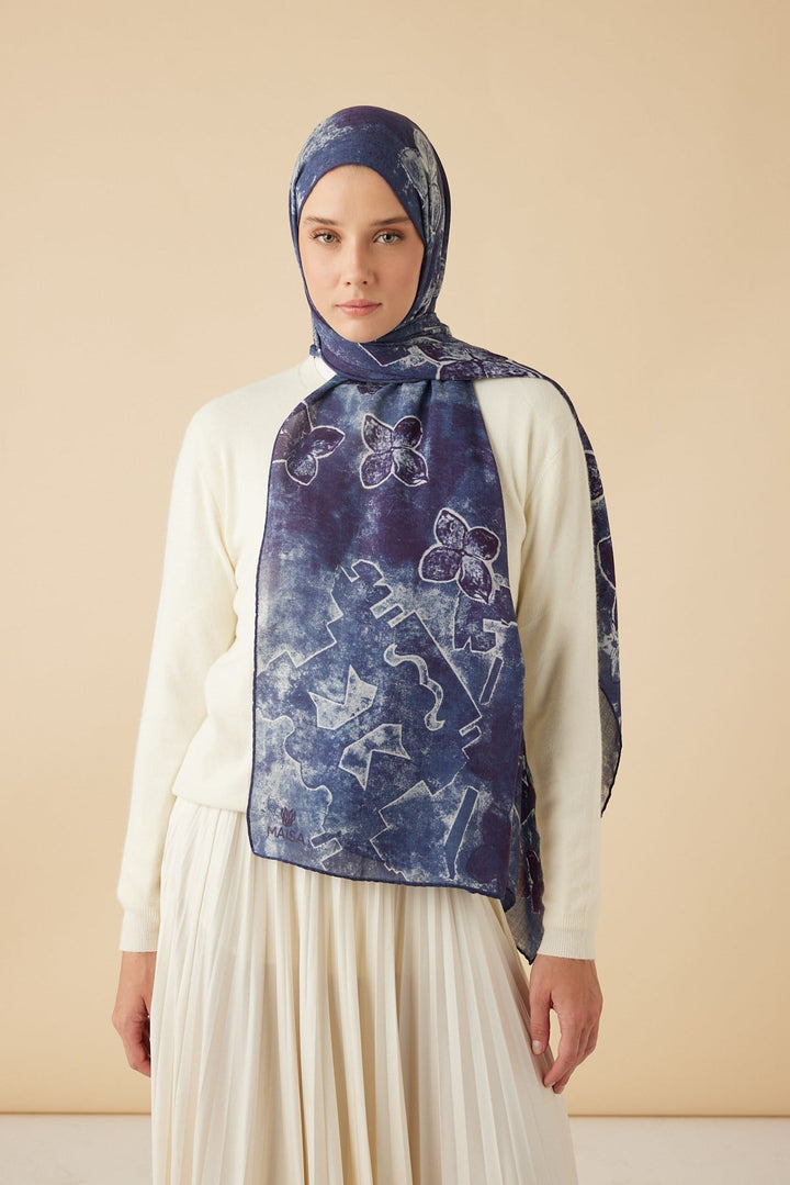 LATİF YÜN MODAL ŞAL 70*200 CM - MAVİ - Görsel 1