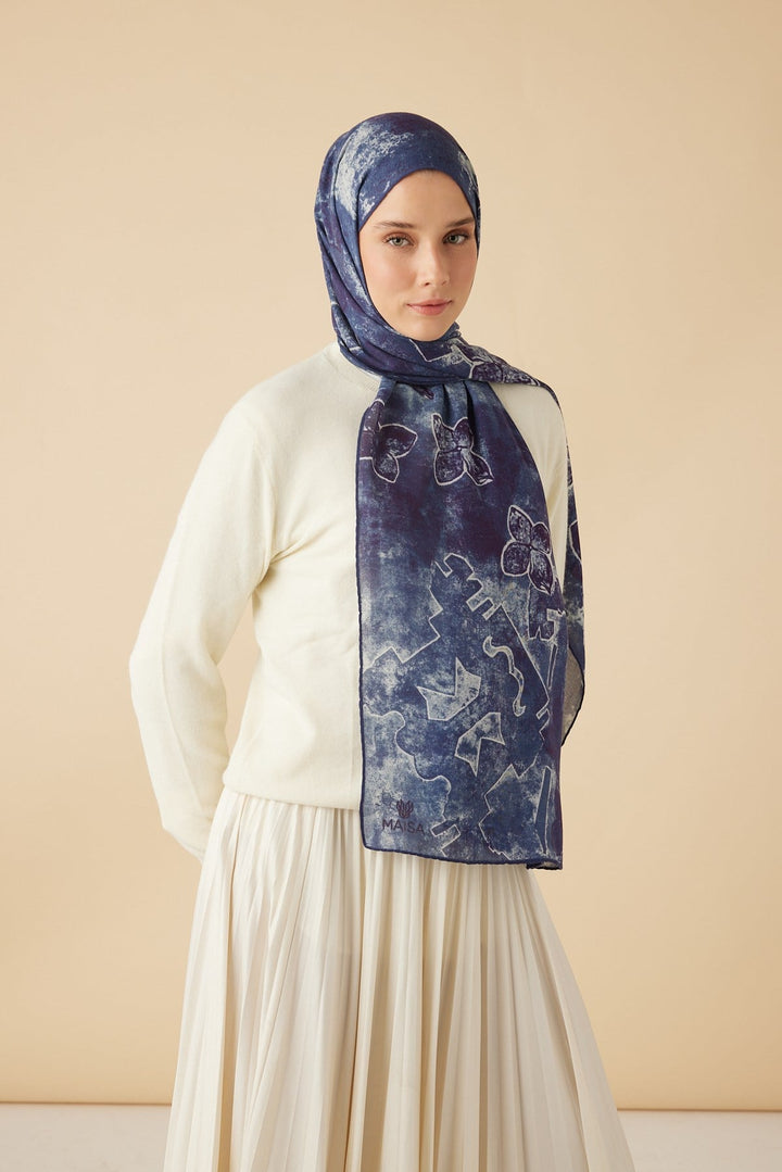 LATİF YÜN MODAL ŞAL 70*200 CM - MAVİ - Görsel 3