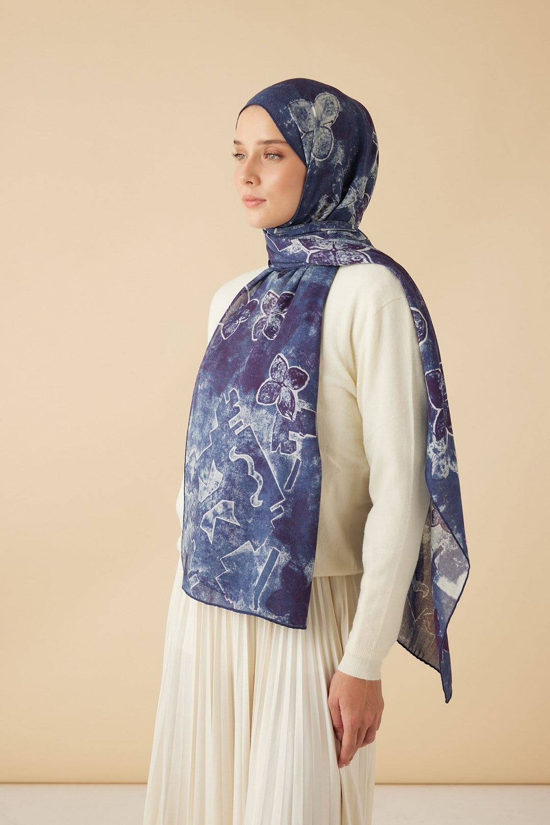 LATİF YÜN MODAL ŞAL 70*200 CM - MAVİ - Görsel 4
