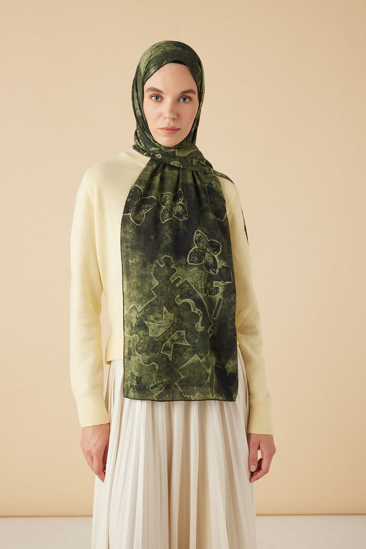 LATİF YÜN MODAL ŞAL 70*200 CM - YEŞİL - Görsel 1