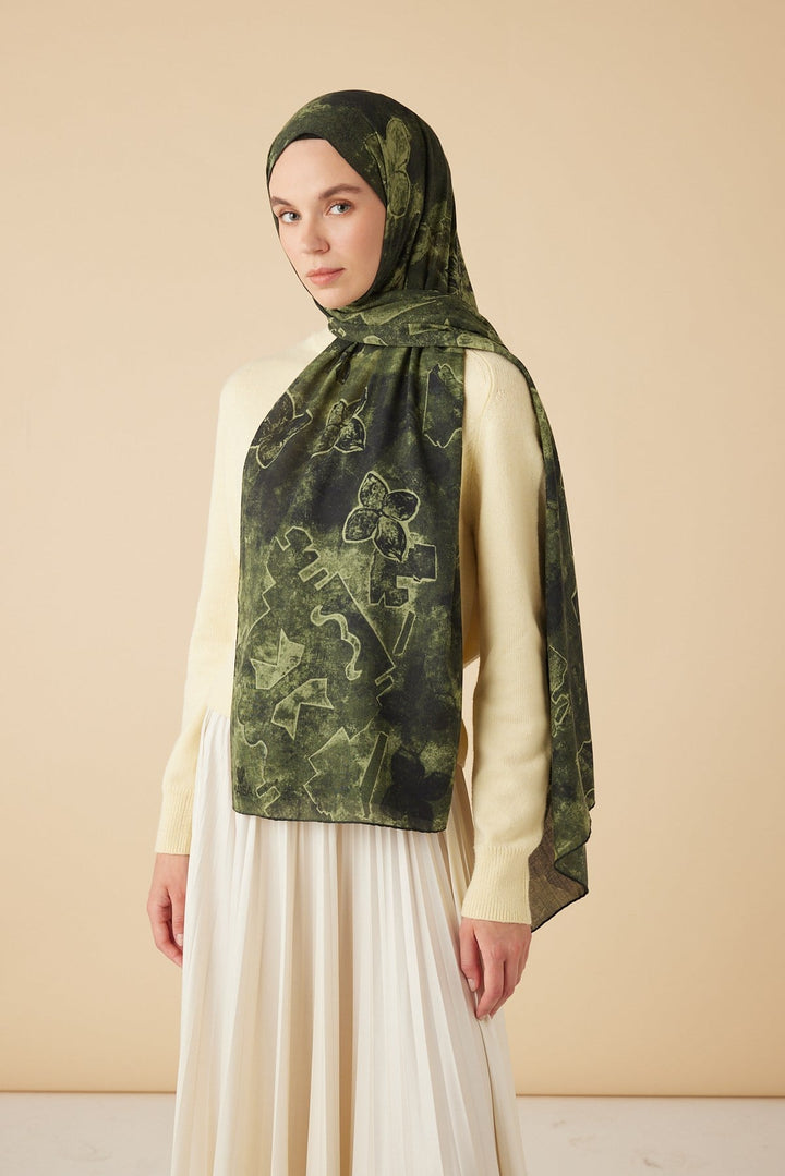 LATİF YÜN MODAL ŞAL 70*200 CM - YEŞİL - Görsel 3