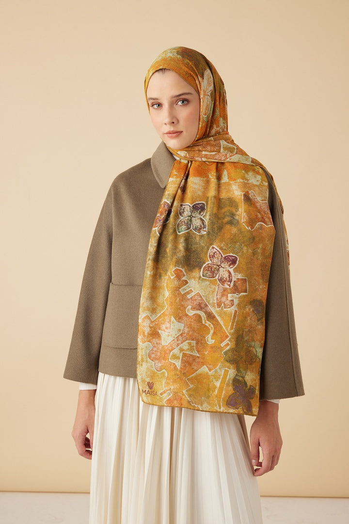 LATİF YÜN MODAL ŞAL 70*200 CM - HARDAL - Görsel 1