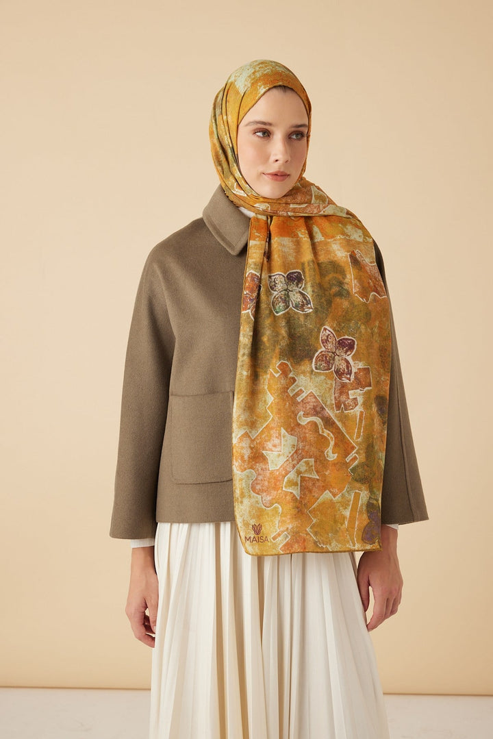 LATİF YÜN MODAL ŞAL 70*200 CM - HARDAL - Görsel 2