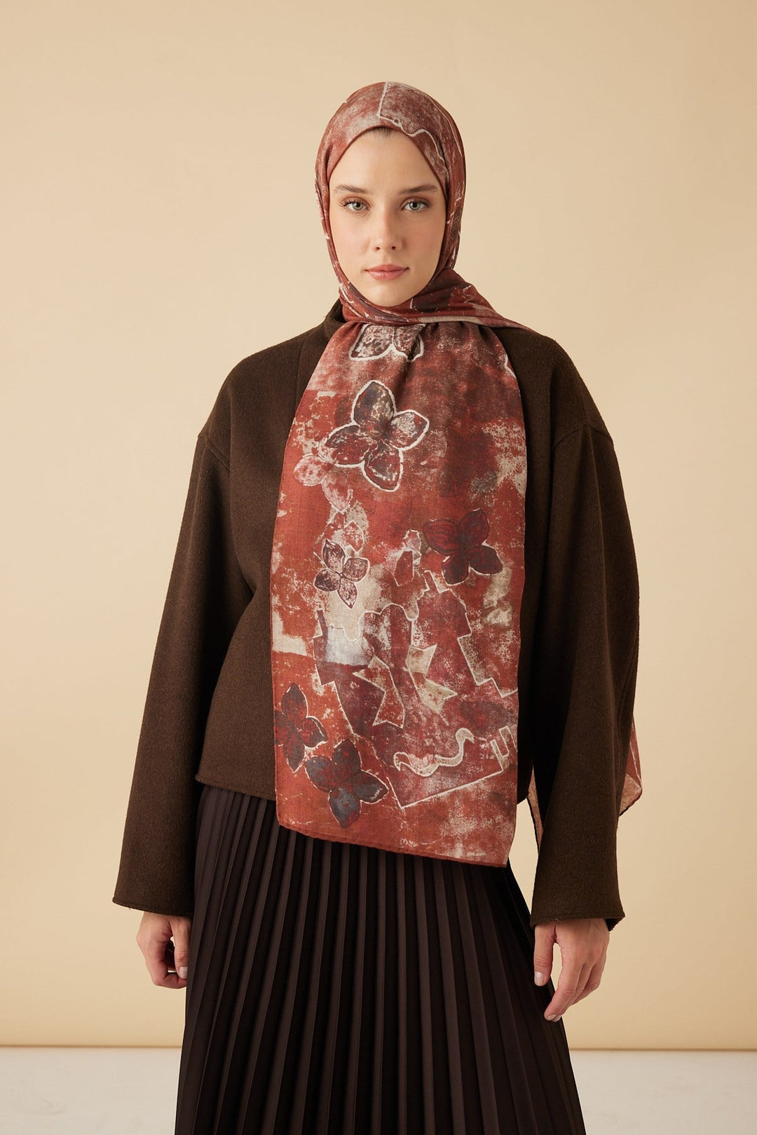 LATİF YÜN MODAL ŞAL 70*200 CM - BORDO - Görsel 1