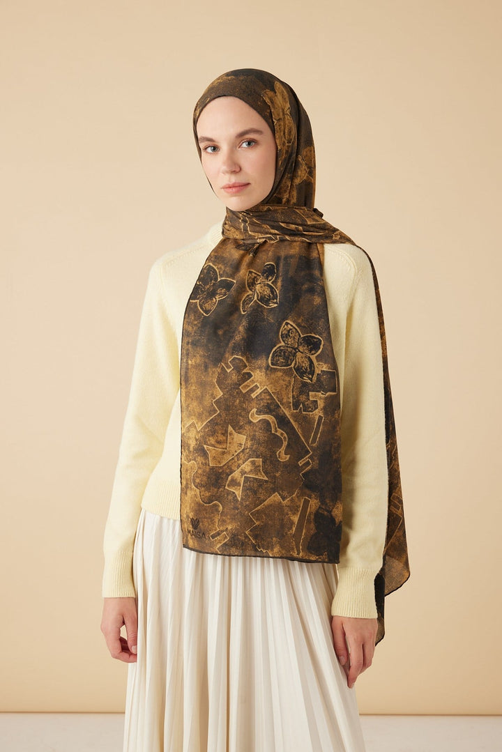 LATİF YÜN MODAL ŞAL 70*200 CM - KAHVERENGİ - Görsel 1
