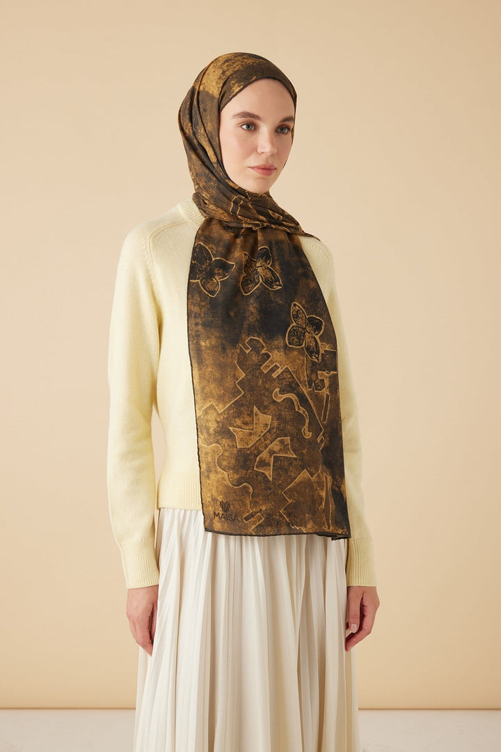 LATİF YÜN MODAL ŞAL 70*200 CM - KAHVERENGİ - Görsel 2