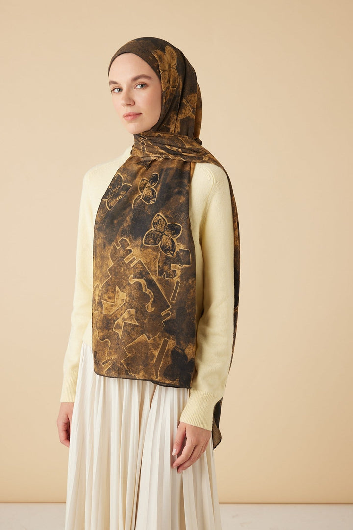 LATİF YÜN MODAL ŞAL 70*200 CM - KAHVERENGİ - Görsel 3