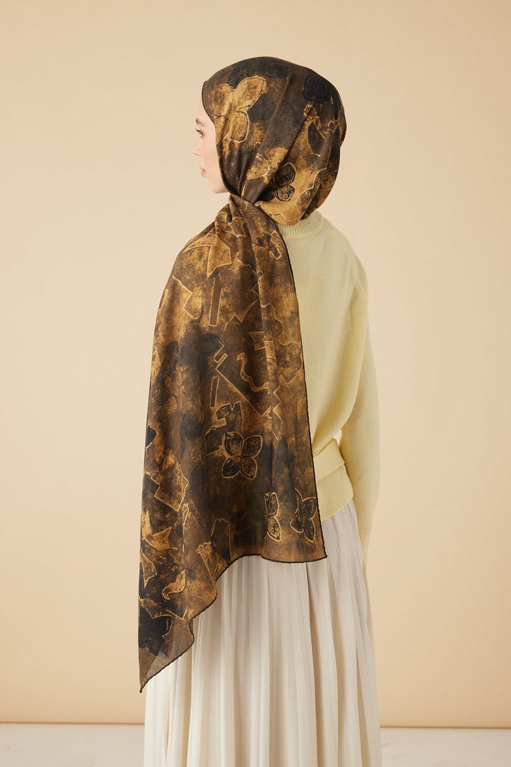 LATİF YÜN MODAL ŞAL 70*200 CM - KAHVERENGİ - Görsel 4