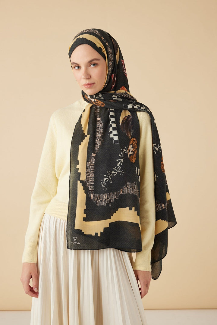 NÜVE YÜN MODAL ŞAL 70*200 CM - SİYAH - Görsel 1