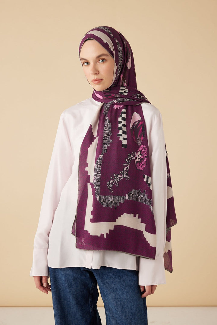 NÜVE YÜN MODAL ŞAL 70*200 CM - MÜRDÜM - Görsel 1