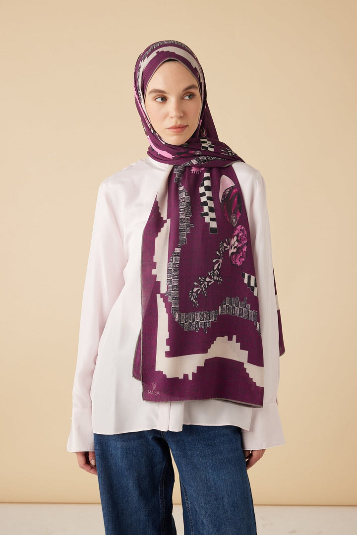 NÜVE YÜN MODAL ŞAL 70*200 CM - MÜRDÜM - Görsel 2