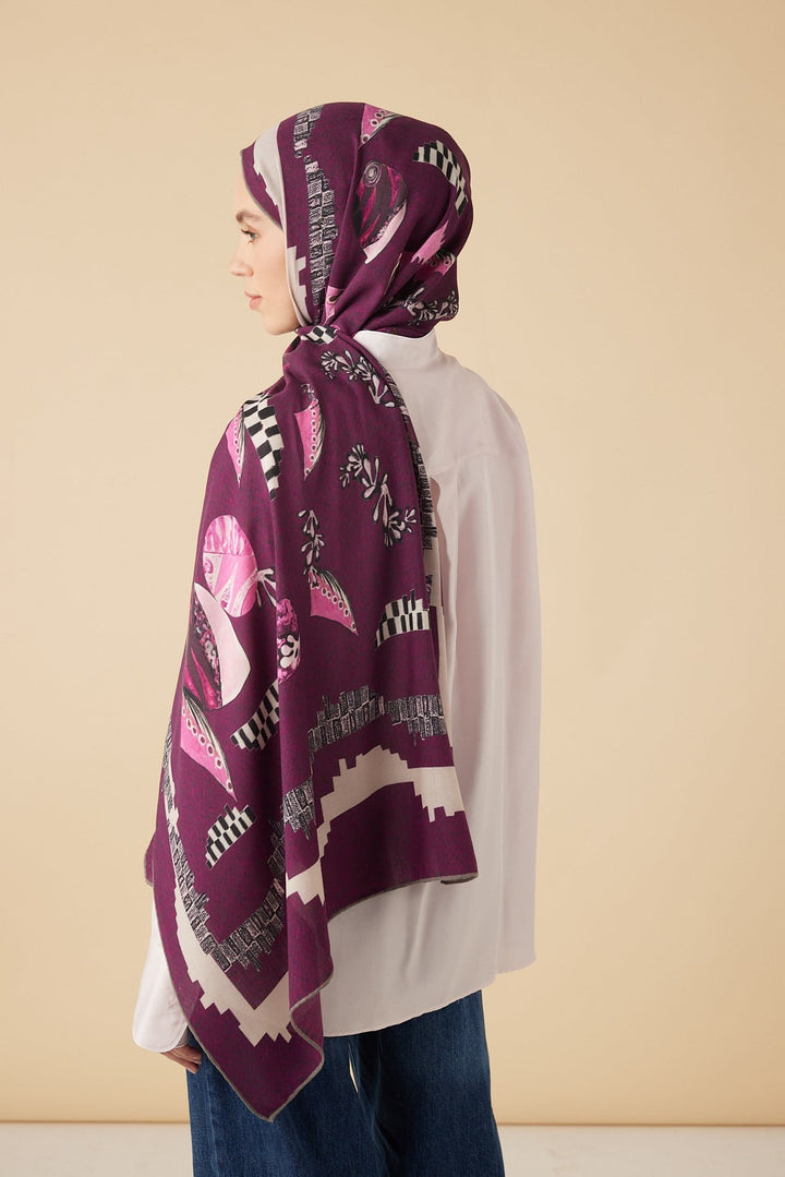 NÜVE YÜN MODAL ŞAL 70*200 CM - MÜRDÜM - Görsel 4