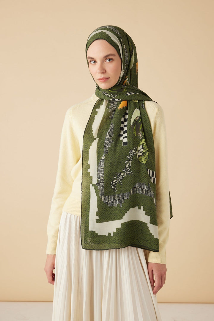 NÜVE YÜN MODAL ŞAL 70*200 CM - HAKİ - Görsel 1