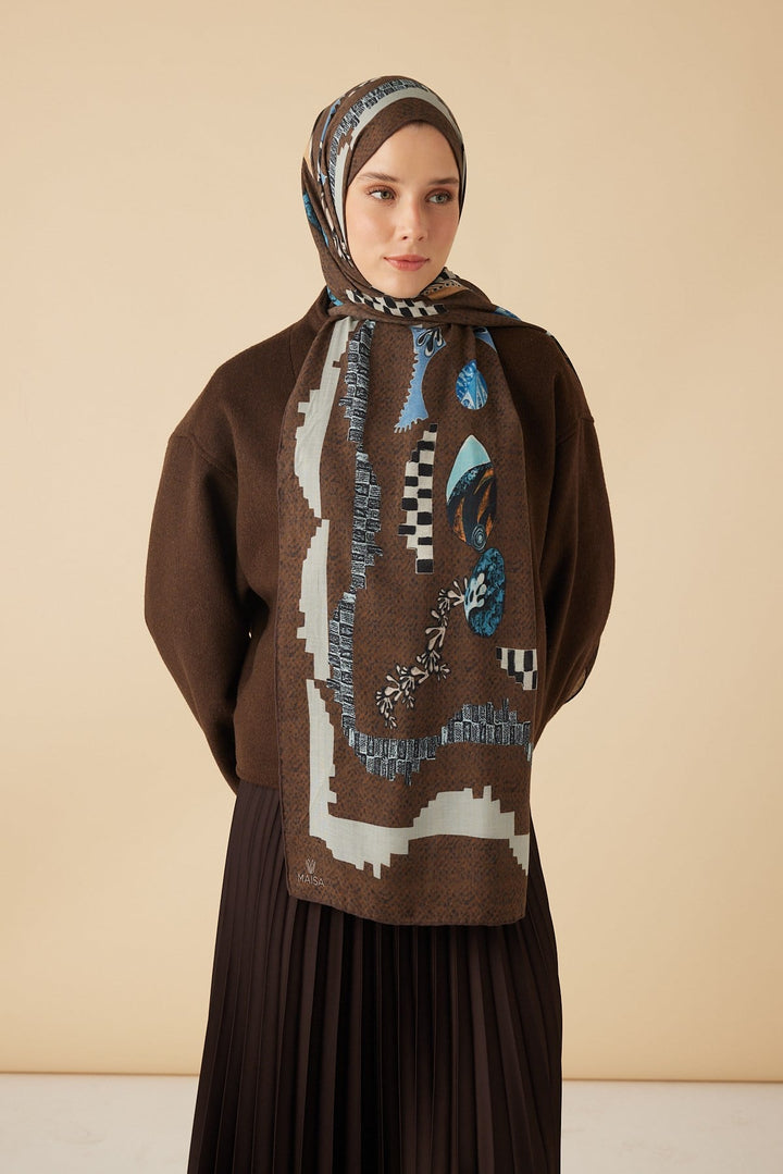 NÜVE YÜN MODAL ŞAL 70*200 CM - KAHVERENGİ - Görsel 3