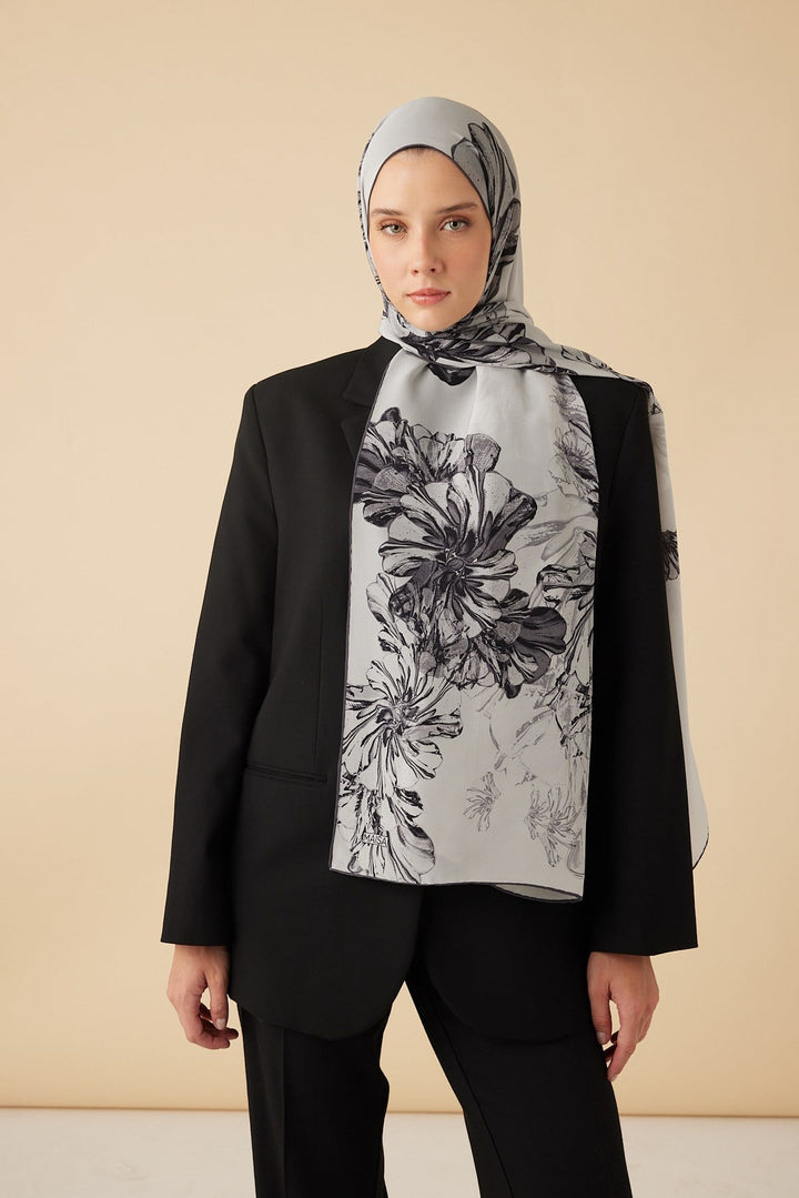 EZGİN KREP İPEK ŞAL 70*190 CM - GRİ - Görsel 1