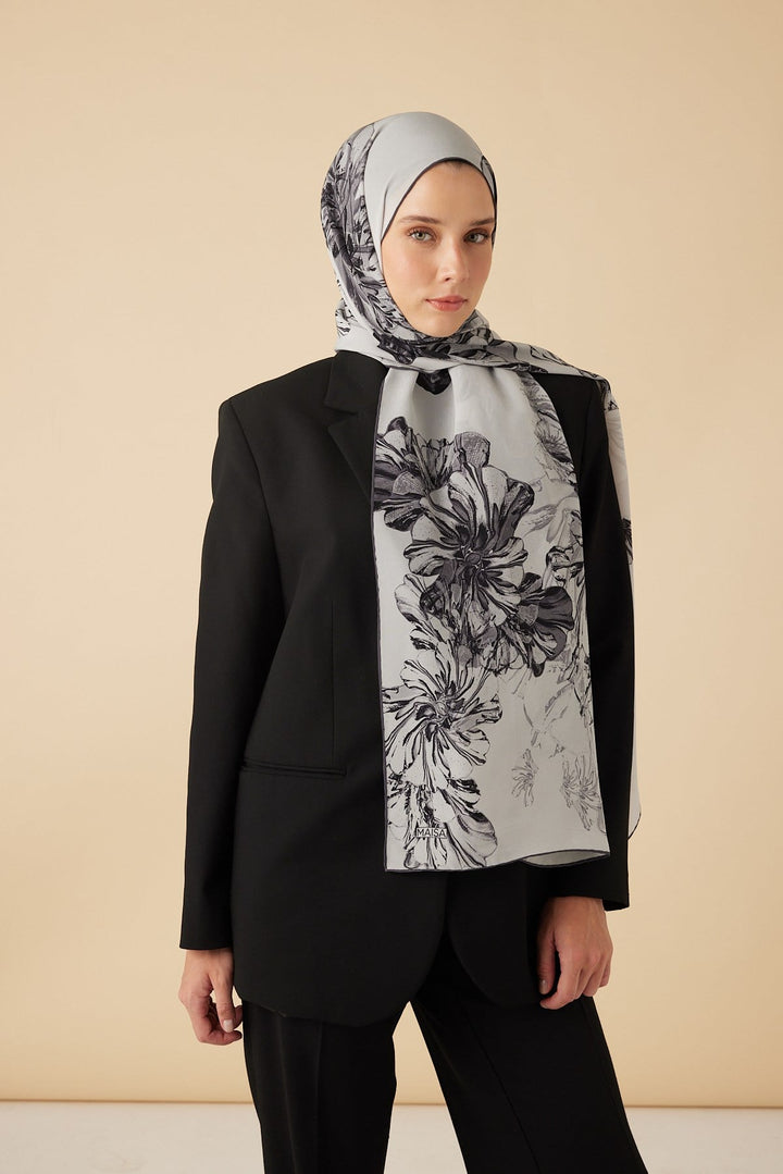 EZGİN KREP İPEK ŞAL 70*190 CM - GRİ - Görsel 4
