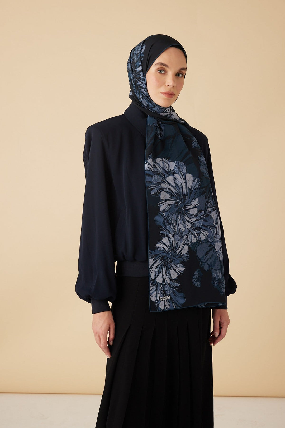 EZGİN KREP İPEK ŞAL 70*190 CM - İNDİGO - Görsel 4