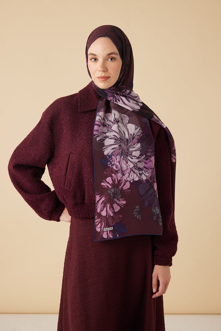 EZGİN KREP İPEK ŞAL 70*190 CM - MOR - Görsel 3