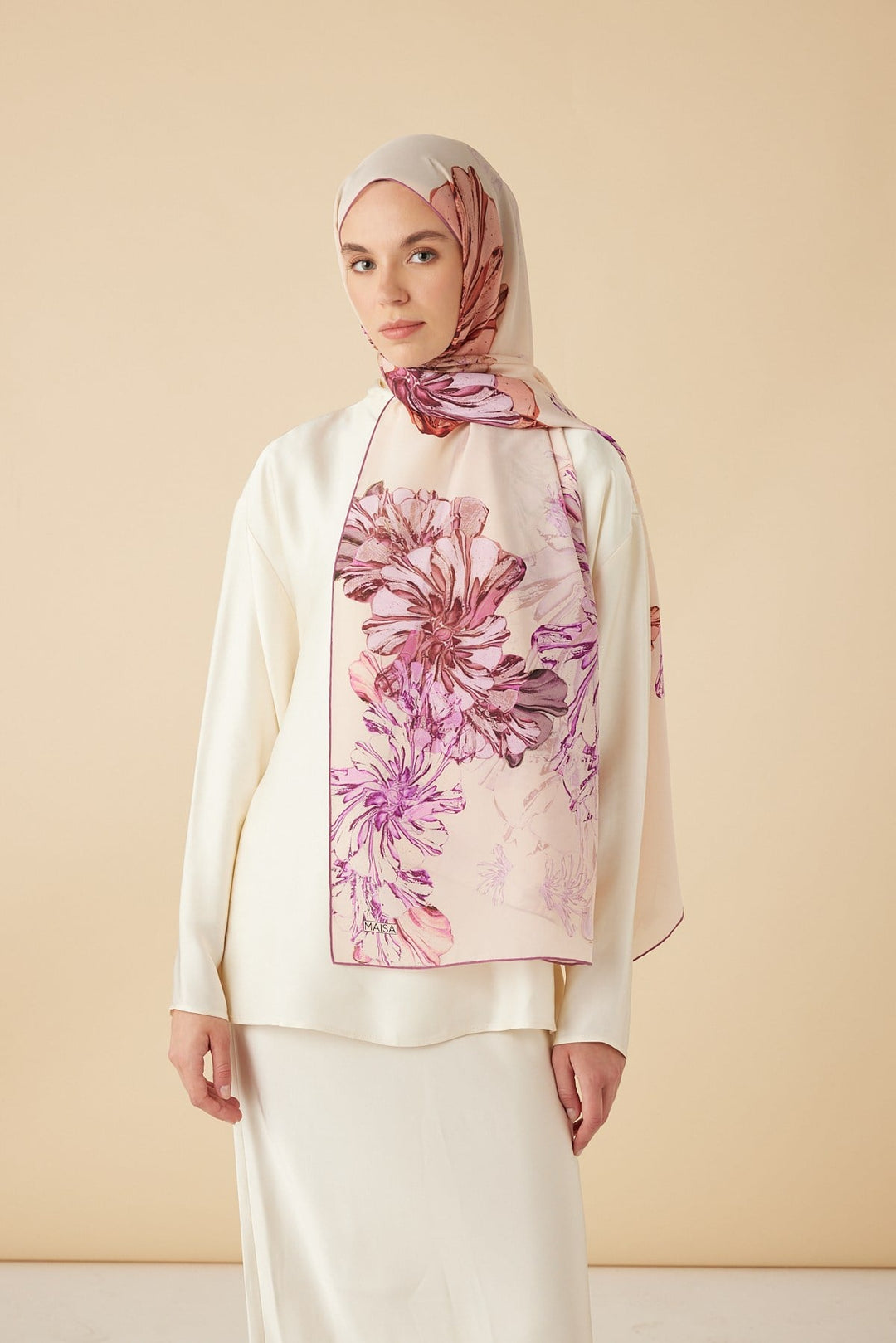 EZGİN KREP İPEK ŞAL 70*190 CM - PEMBE - Görsel 1