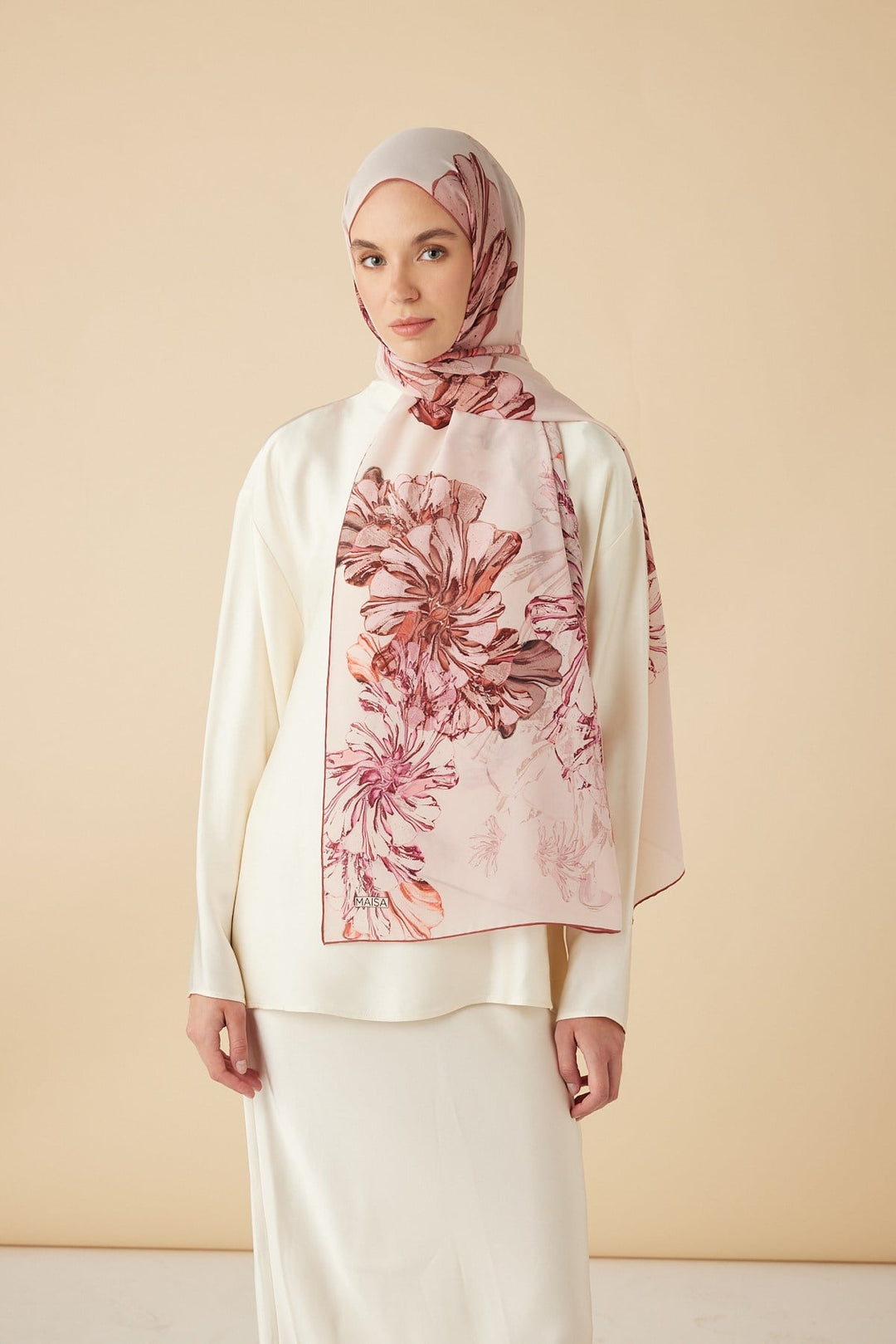 EZGİN KREP İPEK ŞAL 70*190 CM - PUDRA PEMBE - Görsel 1