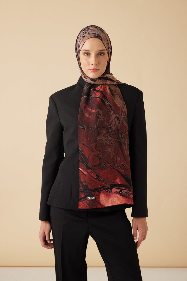 NEFES KREP İPEK ŞAL 70*190 CM - BORDO - Görsel 1
