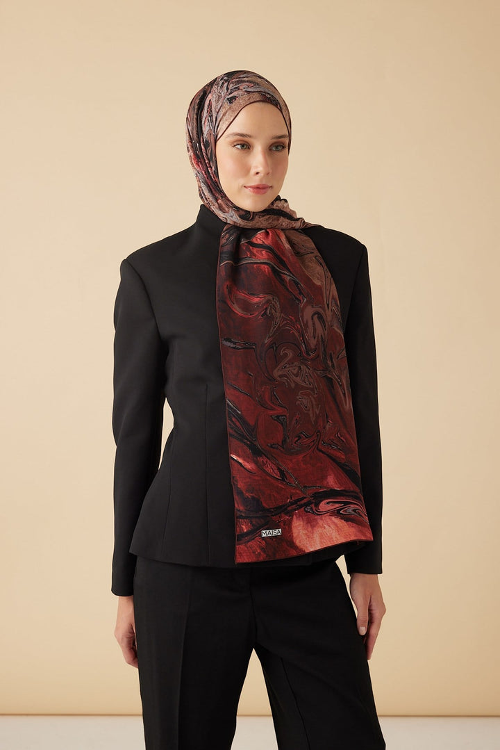 NEFES KREP İPEK ŞAL 70*190 CM - BORDO - Görsel 3