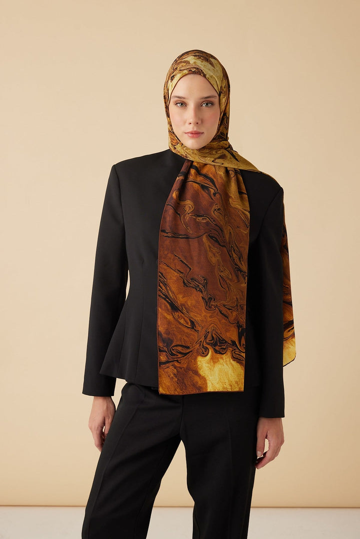 NEFES KREP İPEK ŞAL 70*190 CM - HARDAL - Görsel 3