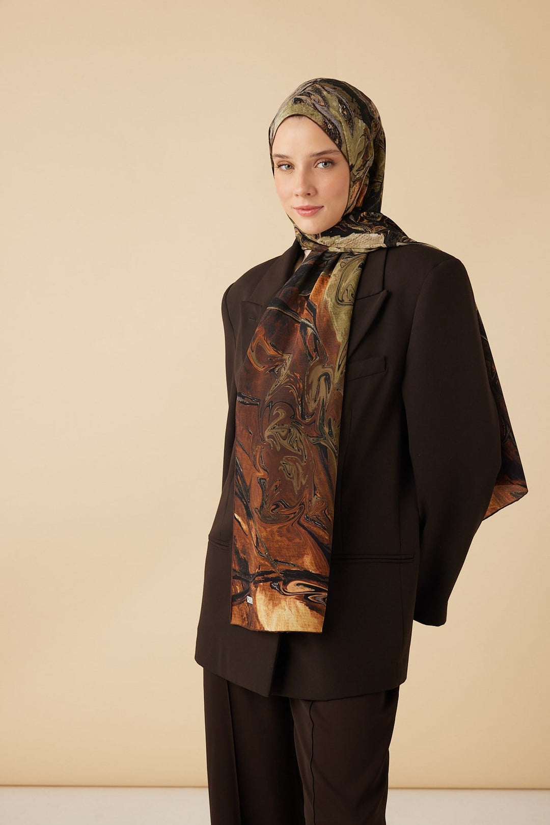 NEFES KREP İPEK ŞAL 70*190 CM - KAHVERENGİ - Görsel 1