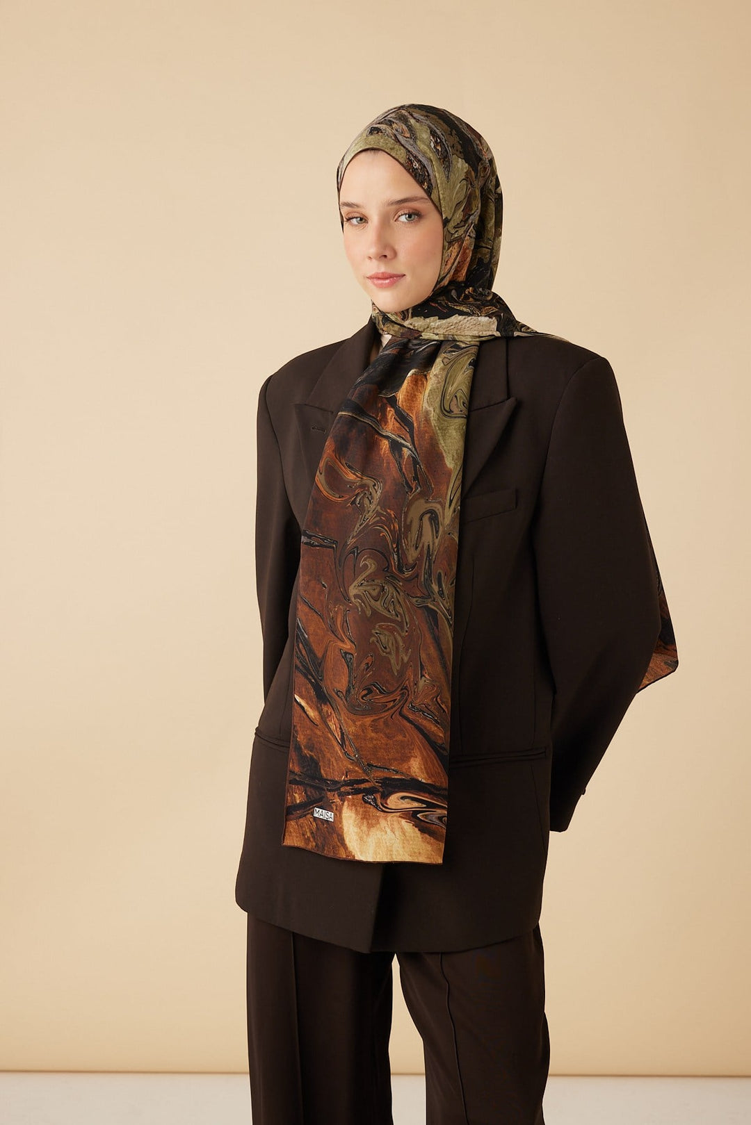 NEFES KREP İPEK ŞAL 70*190 CM - KAHVERENGİ - Görsel 4
