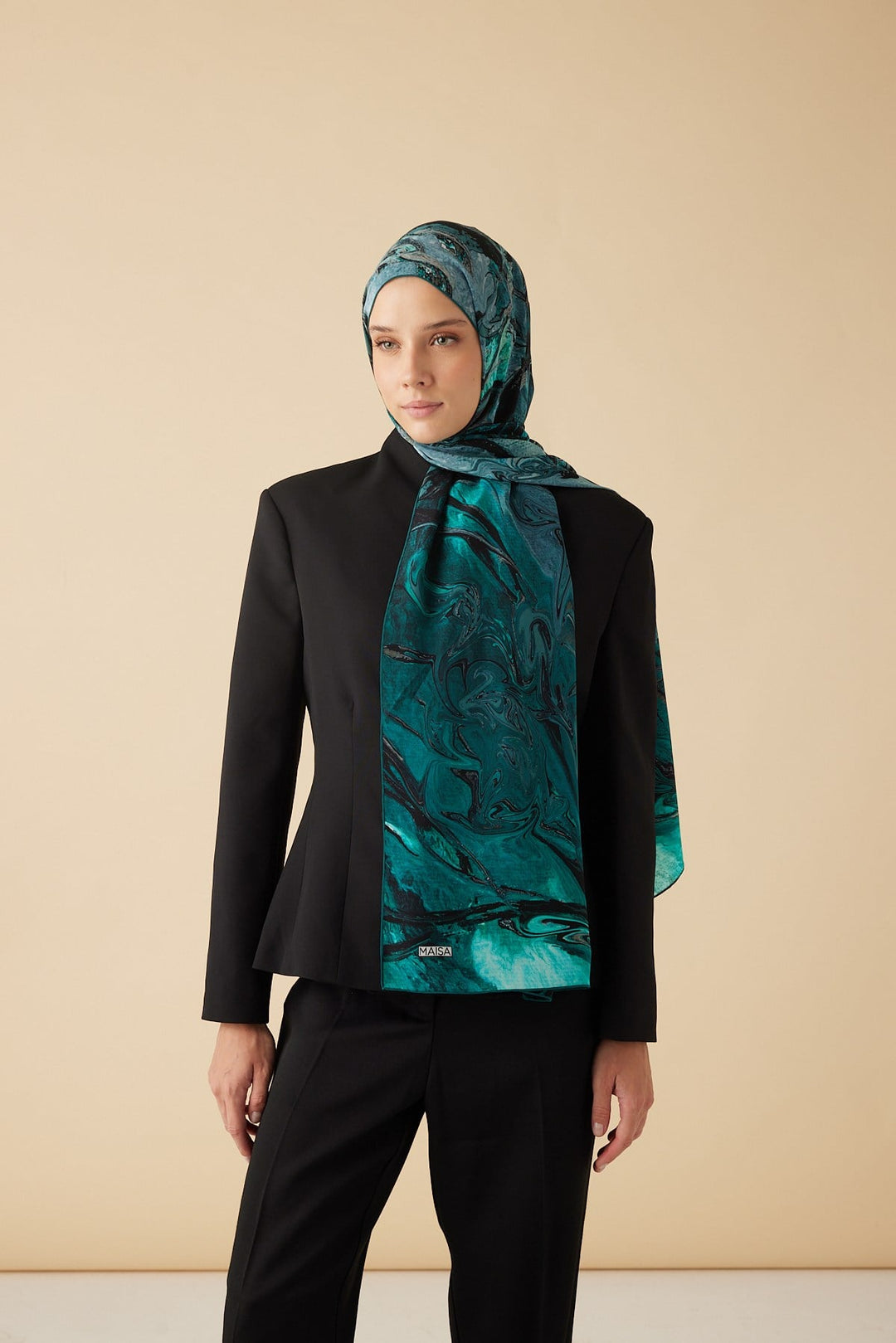 NEFES KREP İPEK ŞAL 70*190 CM - PETROL MAVİSİ - Görsel 2