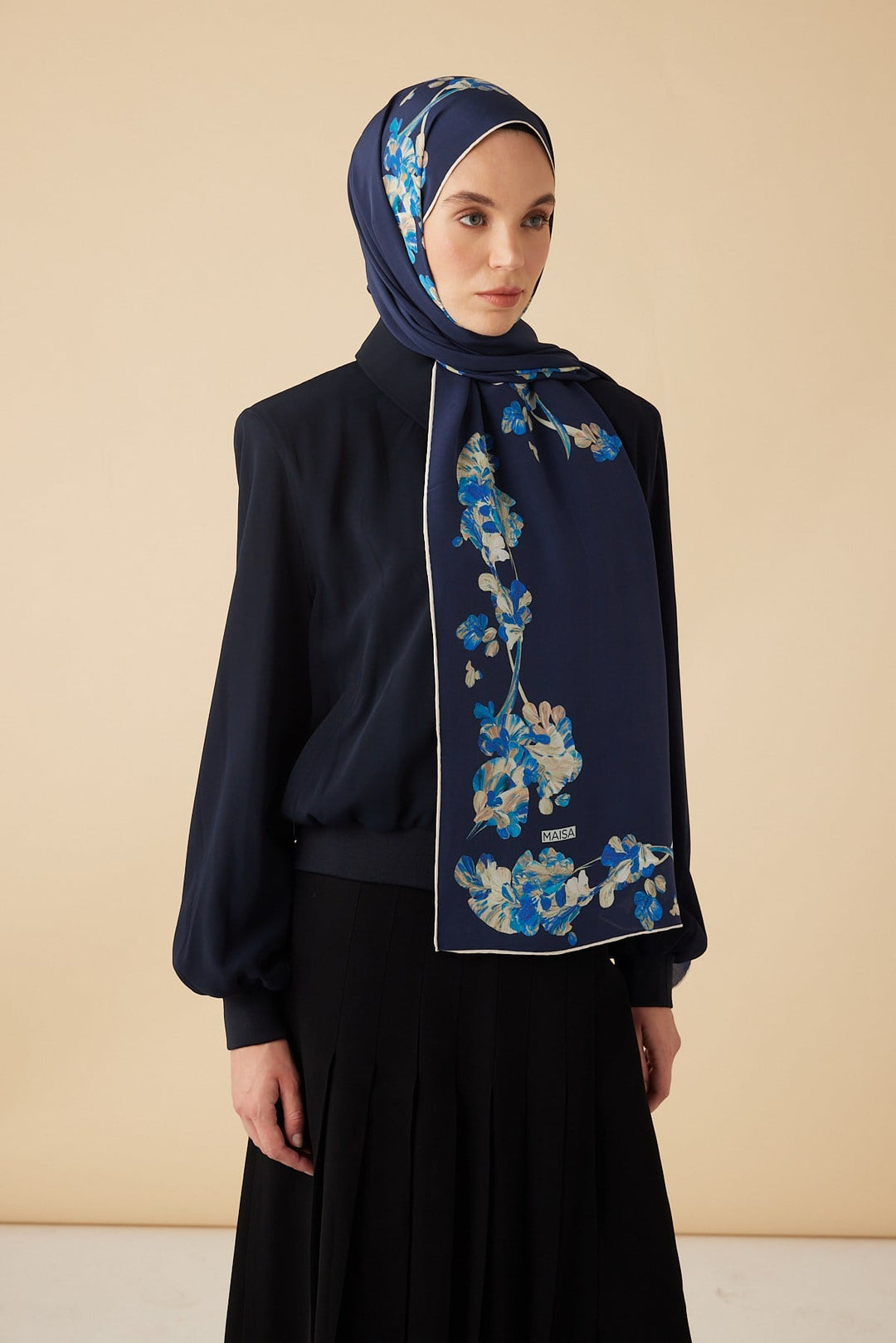 NEVA KREP İPEK ŞAL 70*190 CM - LACİVERT - Görsel 3