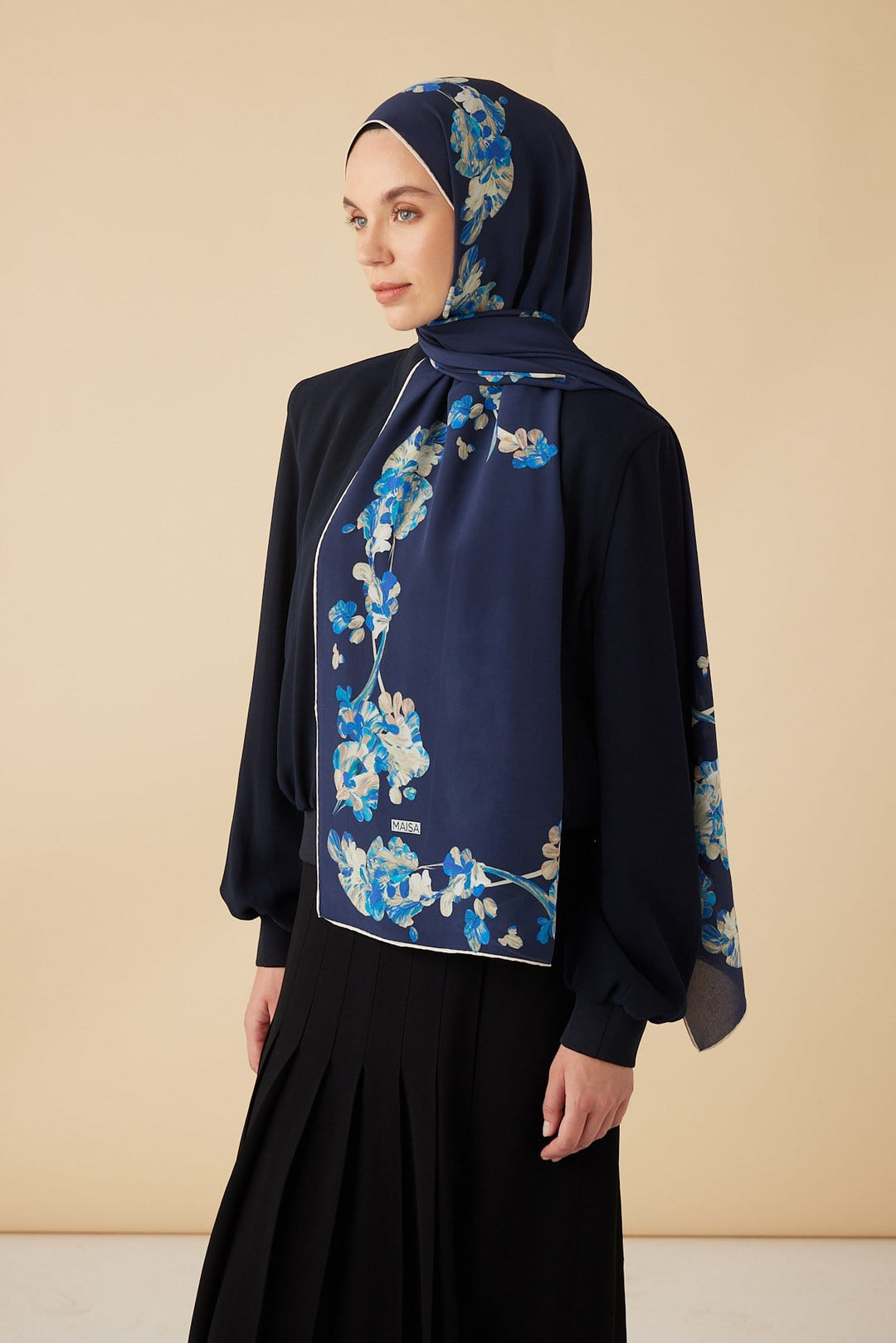 NEVA KREP İPEK ŞAL 70*190 CM - LACİVERT - Görsel 4