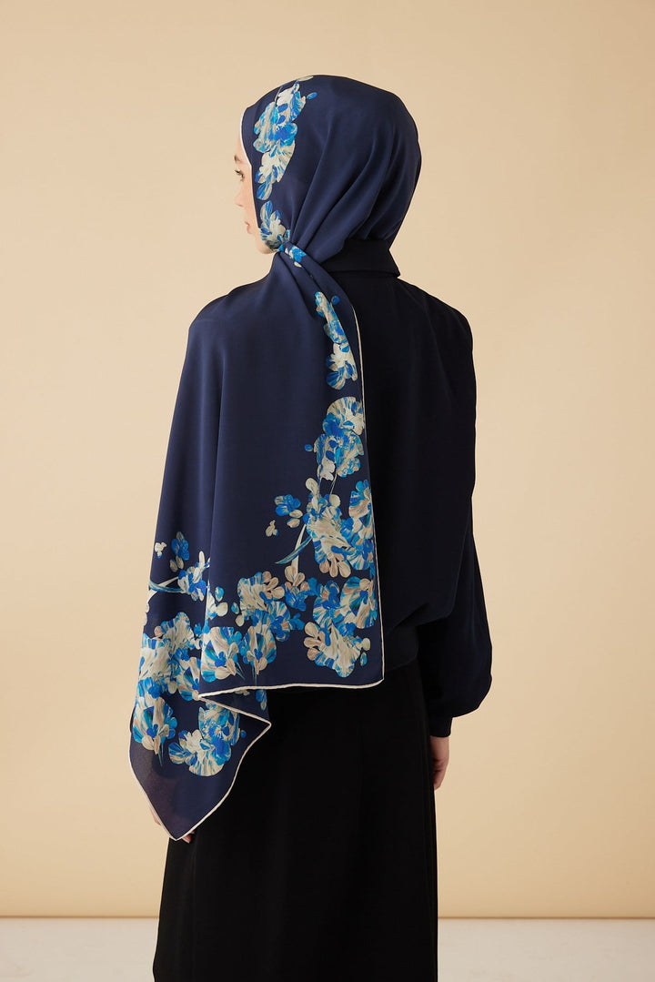 NEVA KREP İPEK ŞAL 70*190 CM - LACİVERT - Görsel 5