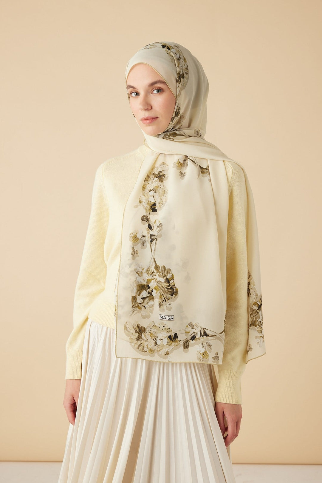 NEVA KREP İPEK ŞAL 70*190 CM - ZEYTİN - Görsel 3