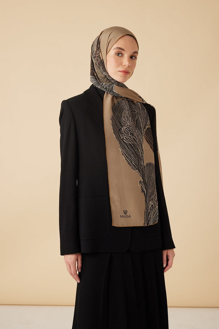 RUBA KREP İPEK ŞAL 70*190 CM - BEJ - Görsel 4