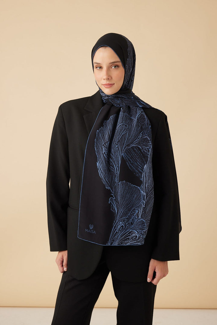 RUBA KREP İPEK ŞAL 70*190 CM - LACİVERT - Görsel 2