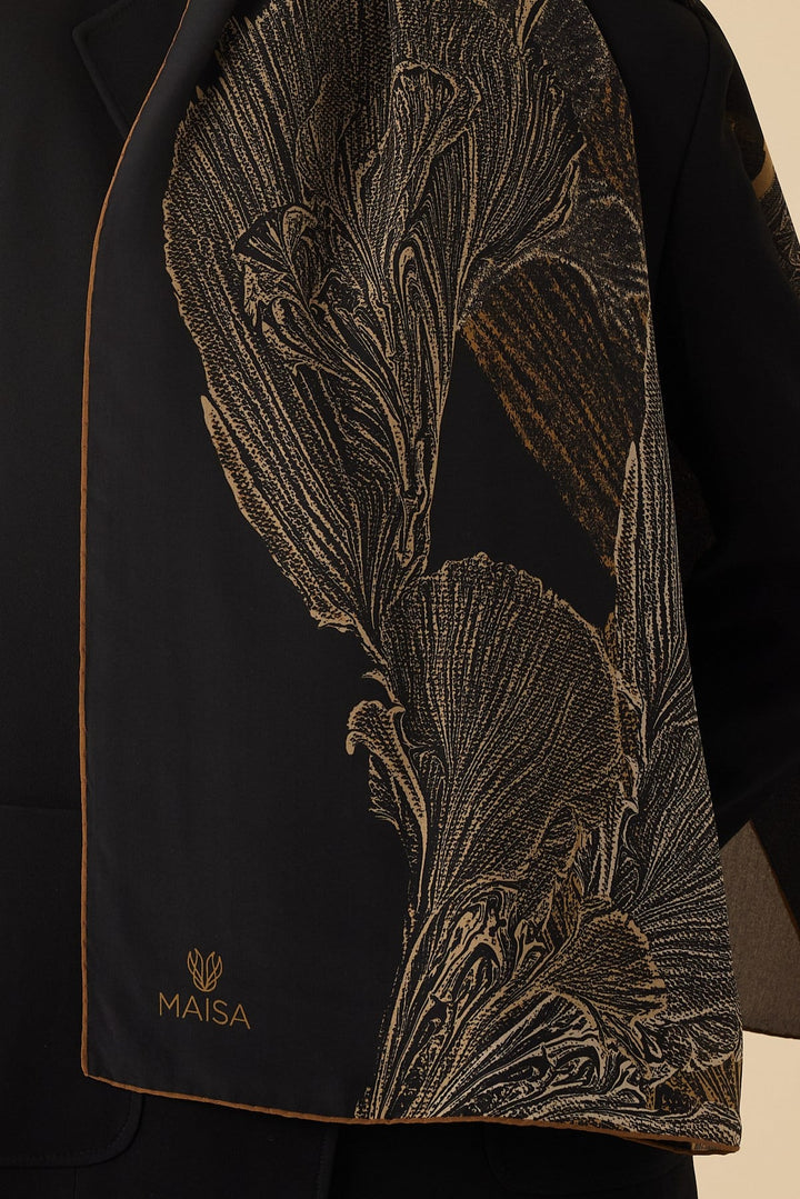 RUBA KREP İPEK ŞAL 70*190 CM - GOLD SİYAH - Görsel 3