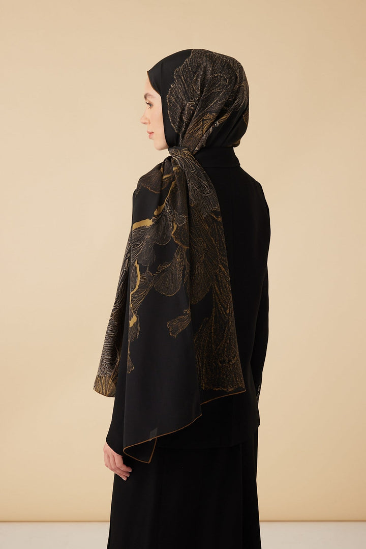 RUBA KREP İPEK ŞAL 70*190 CM - GOLD SİYAH - Görsel 5