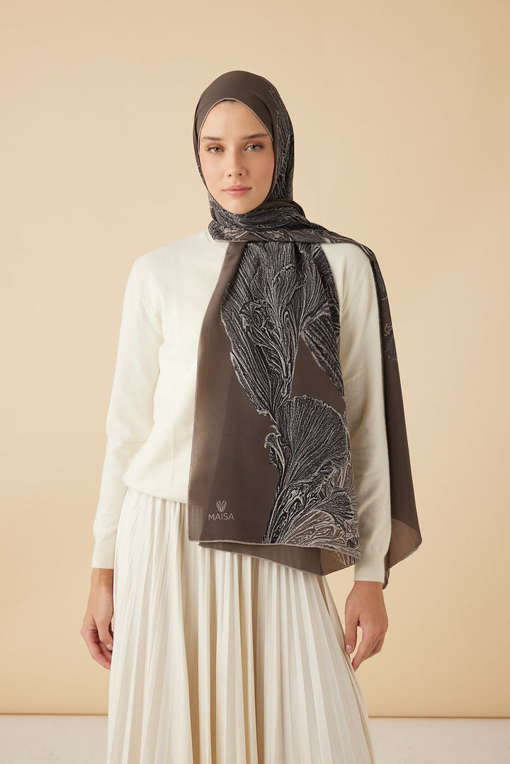 RUBA KREP İPEK ŞAL 70*190 CM - VİZON - Görsel 1
