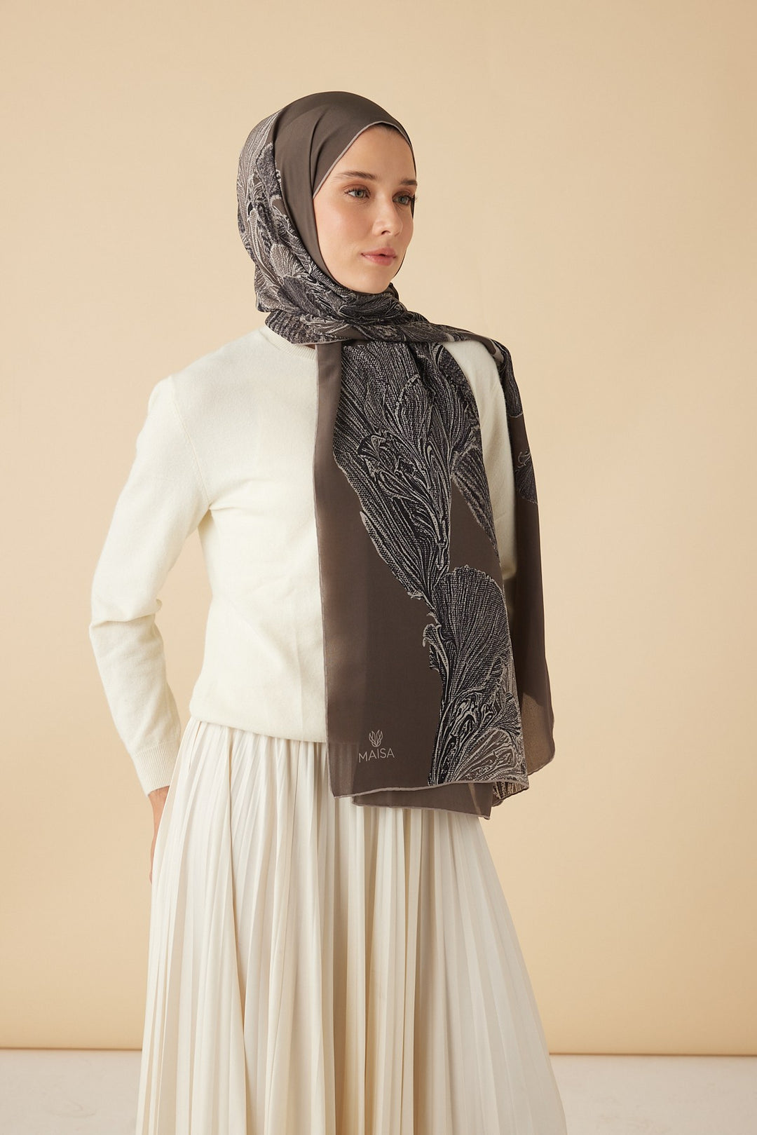RUBA KREP İPEK ŞAL 70*190 CM - VİZON - Görsel 2