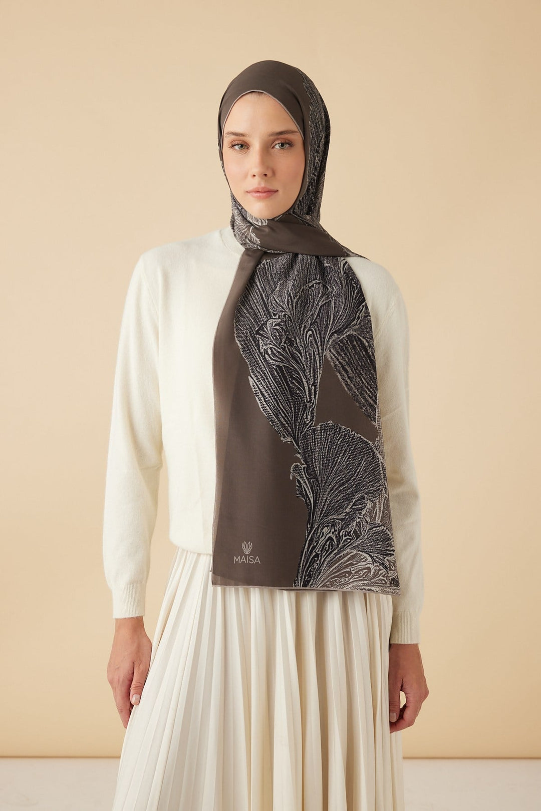 RUBA KREP İPEK ŞAL 70*190 CM - VİZON - Görsel 5