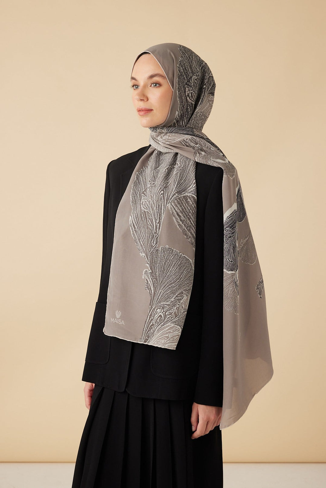 RUBA KREP İPEK ŞAL 70*190 CM - AÇIK GRİ - Görsel 1