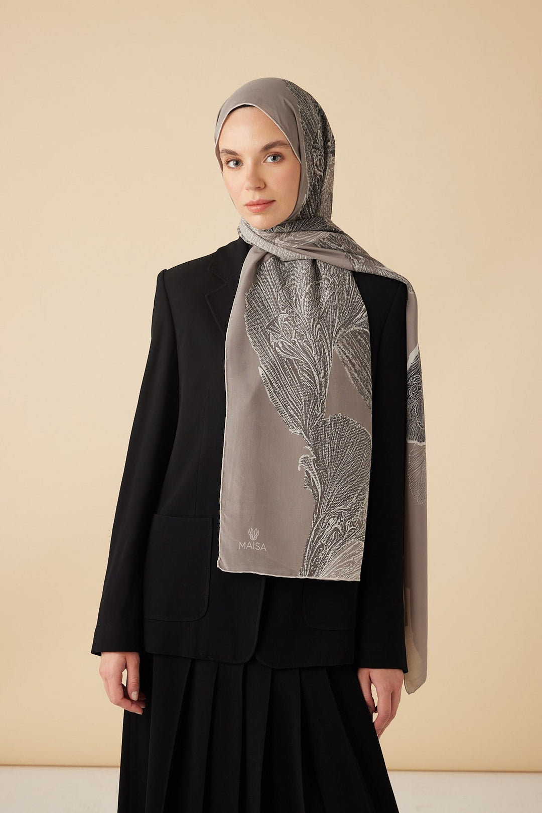 RUBA KREP İPEK ŞAL 70*190 CM - AÇIK GRİ - Görsel 2