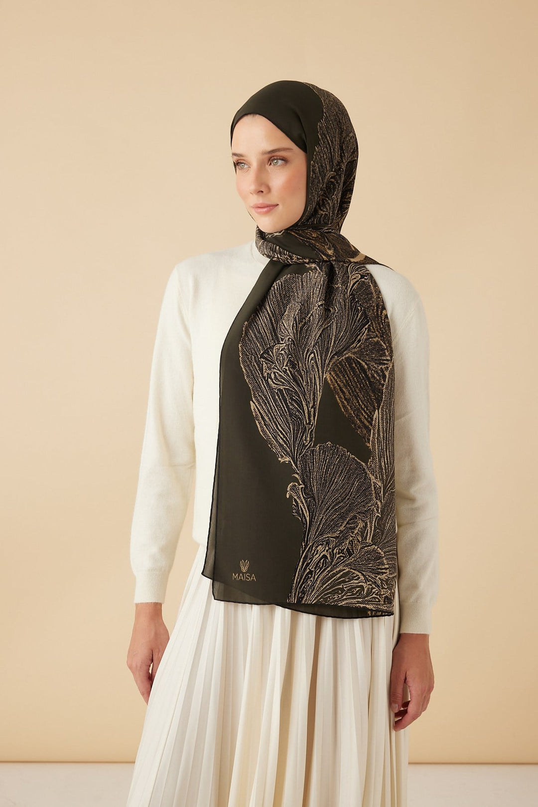 RUBA KREP İPEK ŞAL 70*190 CM - HAKİ - Görsel 1