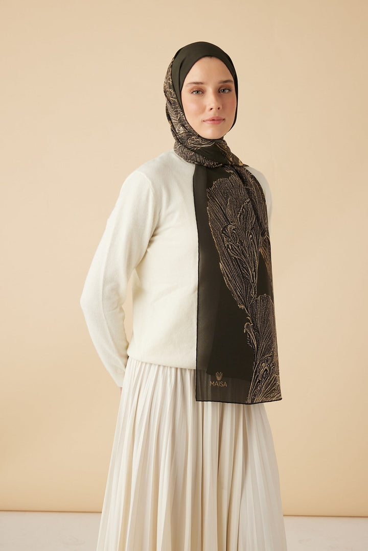RUBA KREP İPEK ŞAL 70*190 CM - HAKİ - Görsel 2